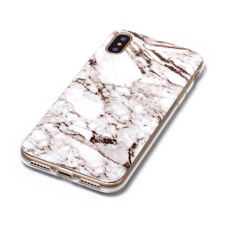 Cas De Téléphone Portable IMD TPU De Modèle De Marbre Pour L'iphone X / 10 5.8 Pouces - Blanc / Marron-2