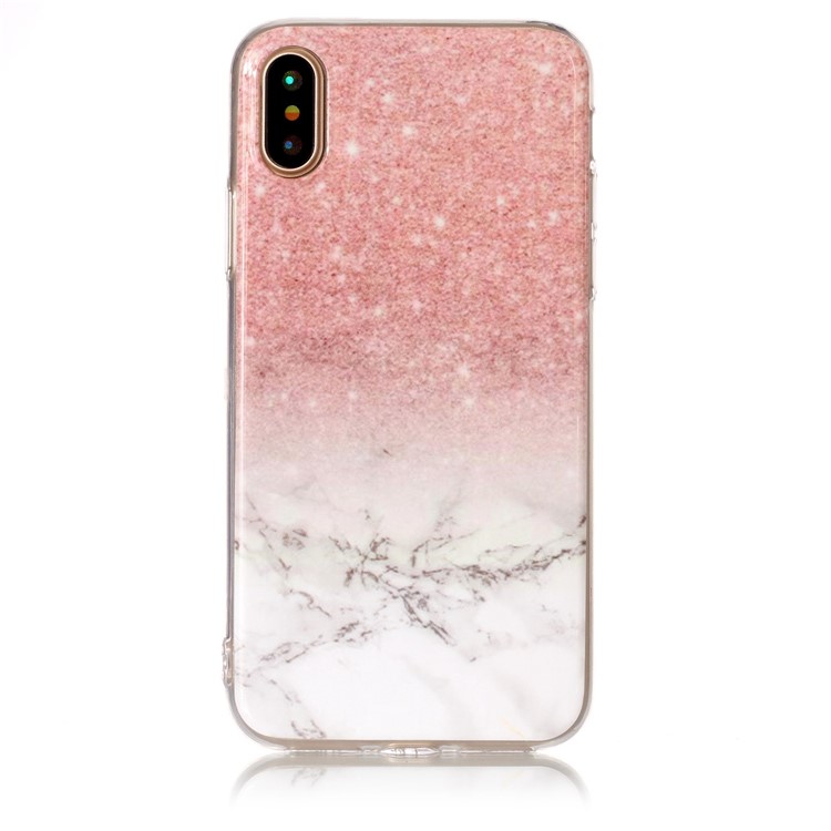 Marble Pattern IMD TPU Jelly Case for iPhone XS / X/10 5.8 inch - Pink / White-1