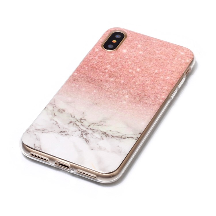 Marble Pattern IMD TPU Jelly Case for iPhone XS / X/10 5.8 inch - Pink / White-2