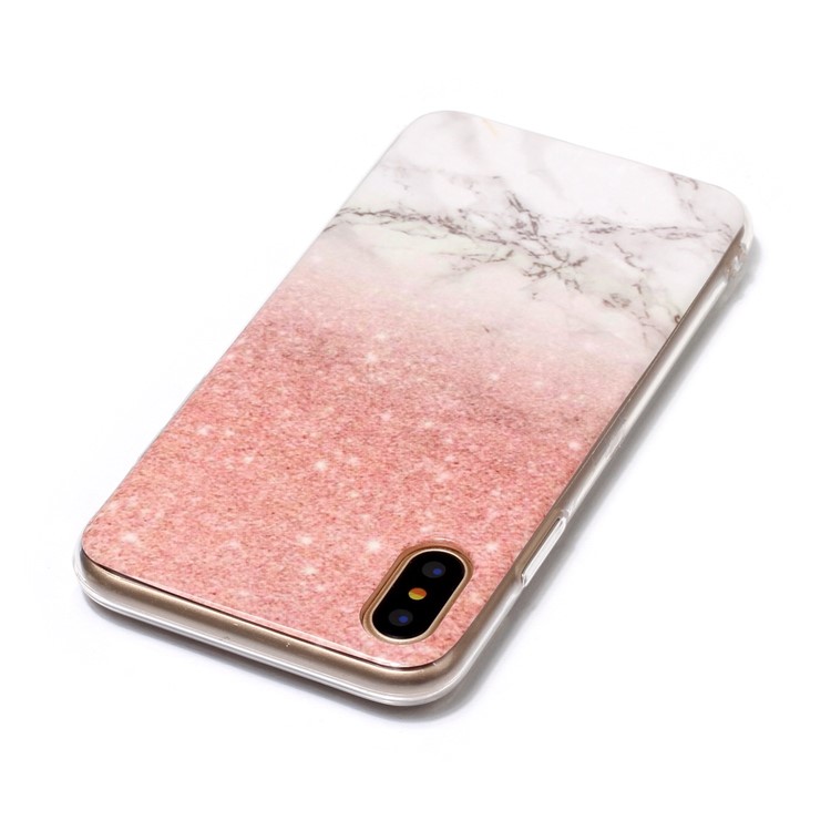 Marble Pattern IMD TPU Jelly Case for iPhone XS / X/10 5.8 inch - Pink / White-3