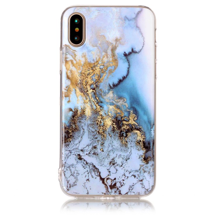 Для Iphone X / 10 5.8 Дюймовый Мраморный Узор IMD TPU Задняя Крышка - Золото / Синий-1