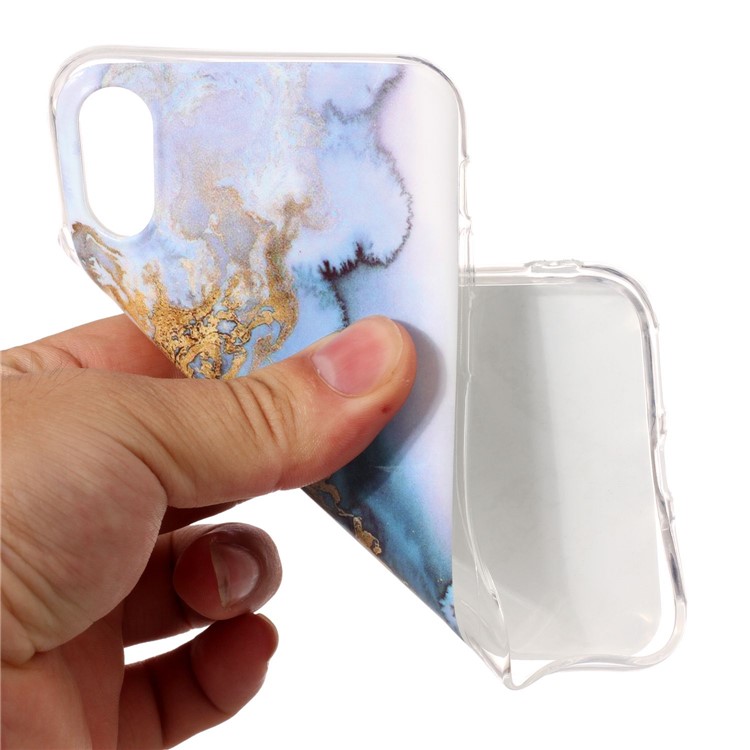 Для Iphone X / 10 5.8 Дюймовый Мраморный Узор IMD TPU Задняя Крышка - Золото / Синий-4