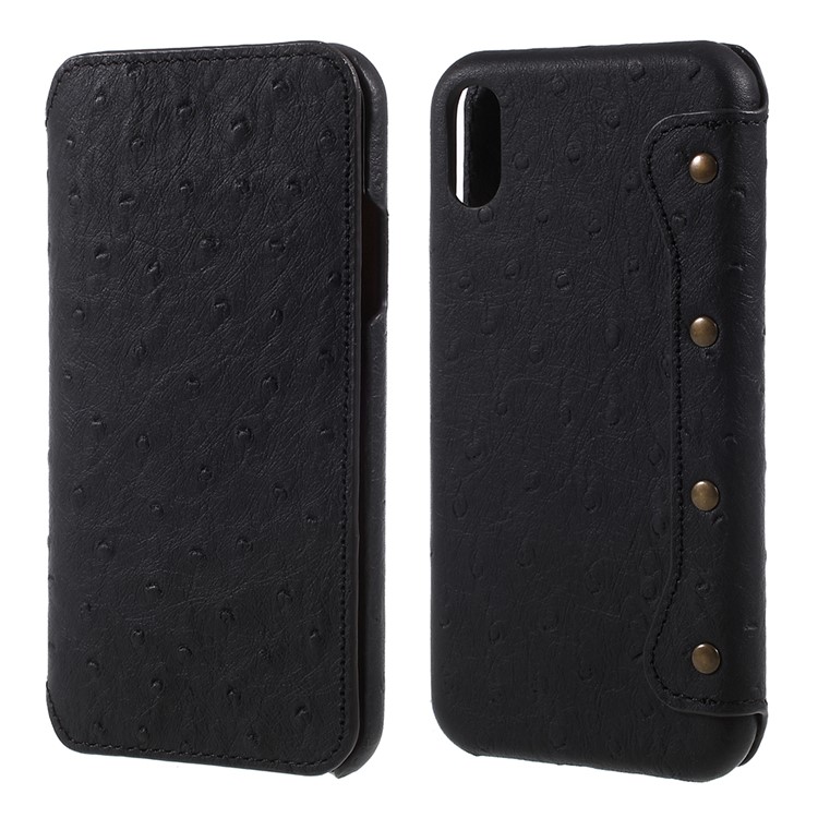 

Ostrich Skin Genuine Leather Folio Flip Wallet Phone Cover for iPhone 8 - Black