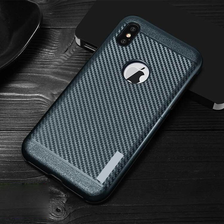 

For iPhone X (Ten) Carbon Fiber Hybrid PC + TPU with Built-in Iron Adsorption Phone Case - Dark Blue