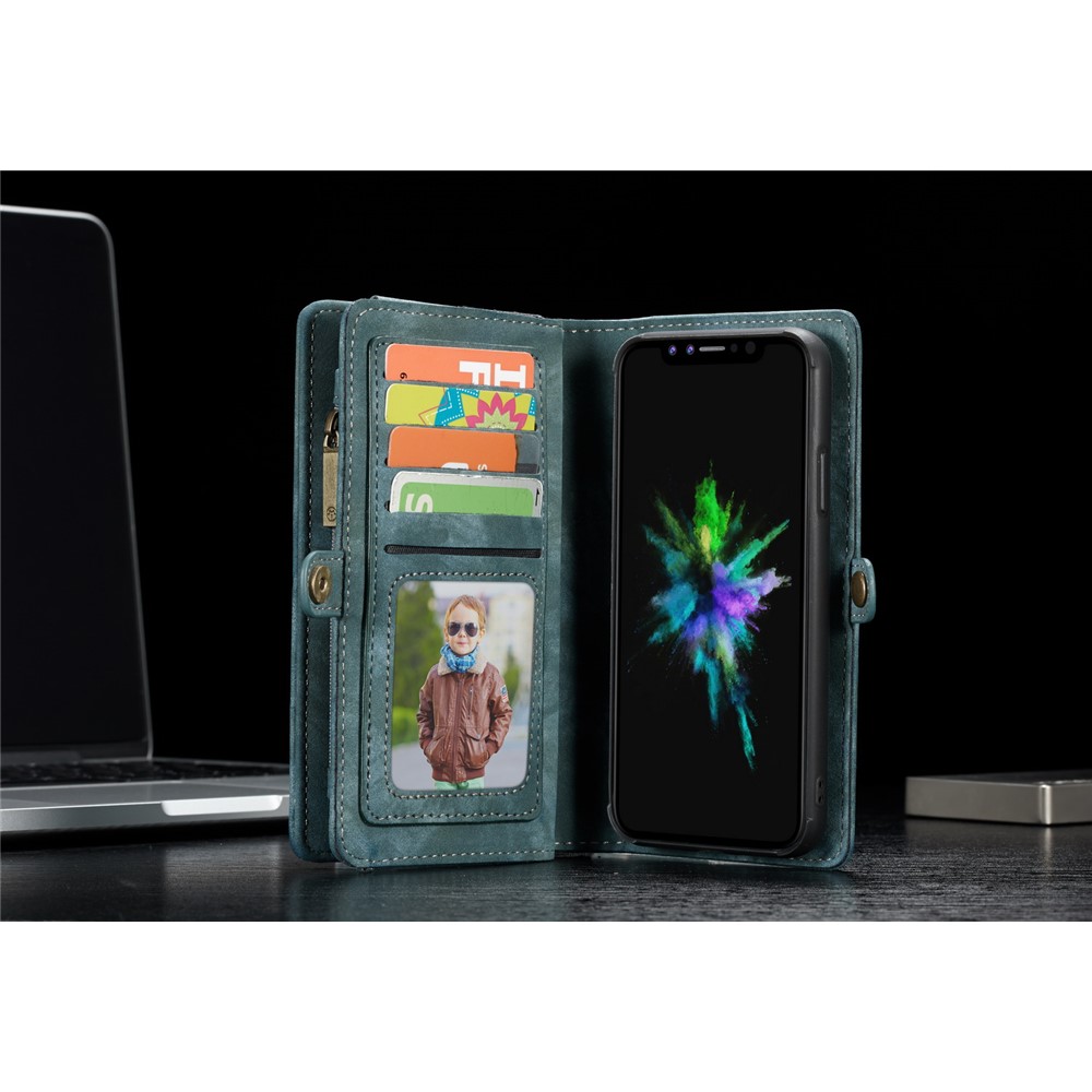 CASEME Destacável 2-em-1 Divisão Couro Multi-slot Carteira Shell Para Iphone X 5.8 Polegadas - verde-10
