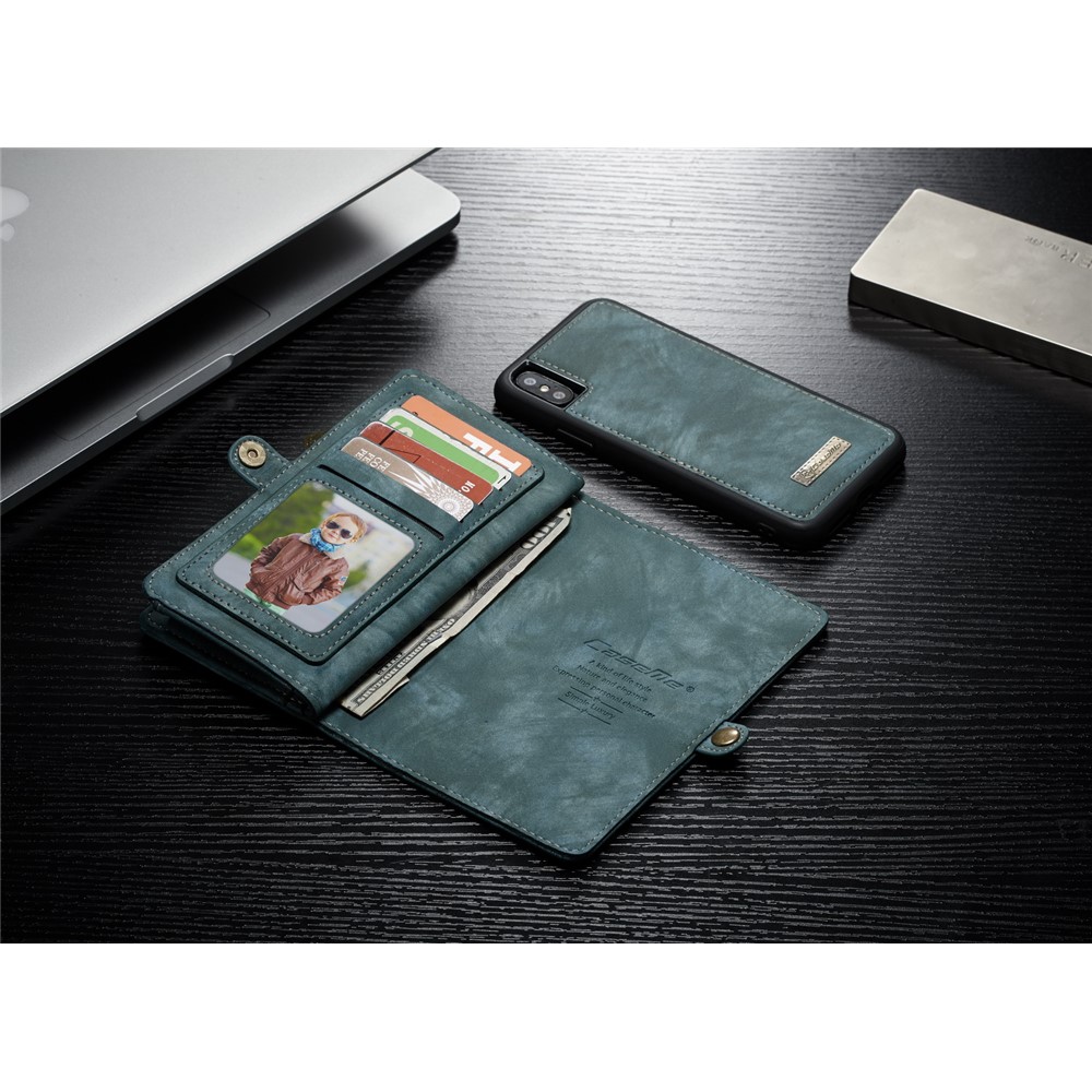 CASEME Destacável 2-em-1 Divisão Couro Multi-slot Carteira Shell Para Iphone X 5.8 Polegadas - verde-11