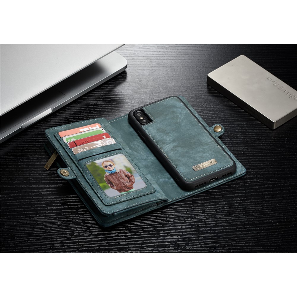 CASEME Destacável 2-em-1 Divisão Couro Multi-slot Carteira Shell Para Iphone X 5.8 Polegadas - verde-12