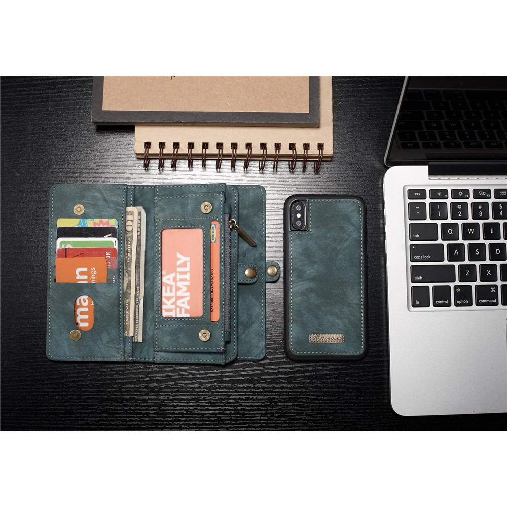 CASEME Destacável 2-em-1 Divisão Couro Multi-slot Carteira Shell Para Iphone X 5.8 Polegadas - verde-3