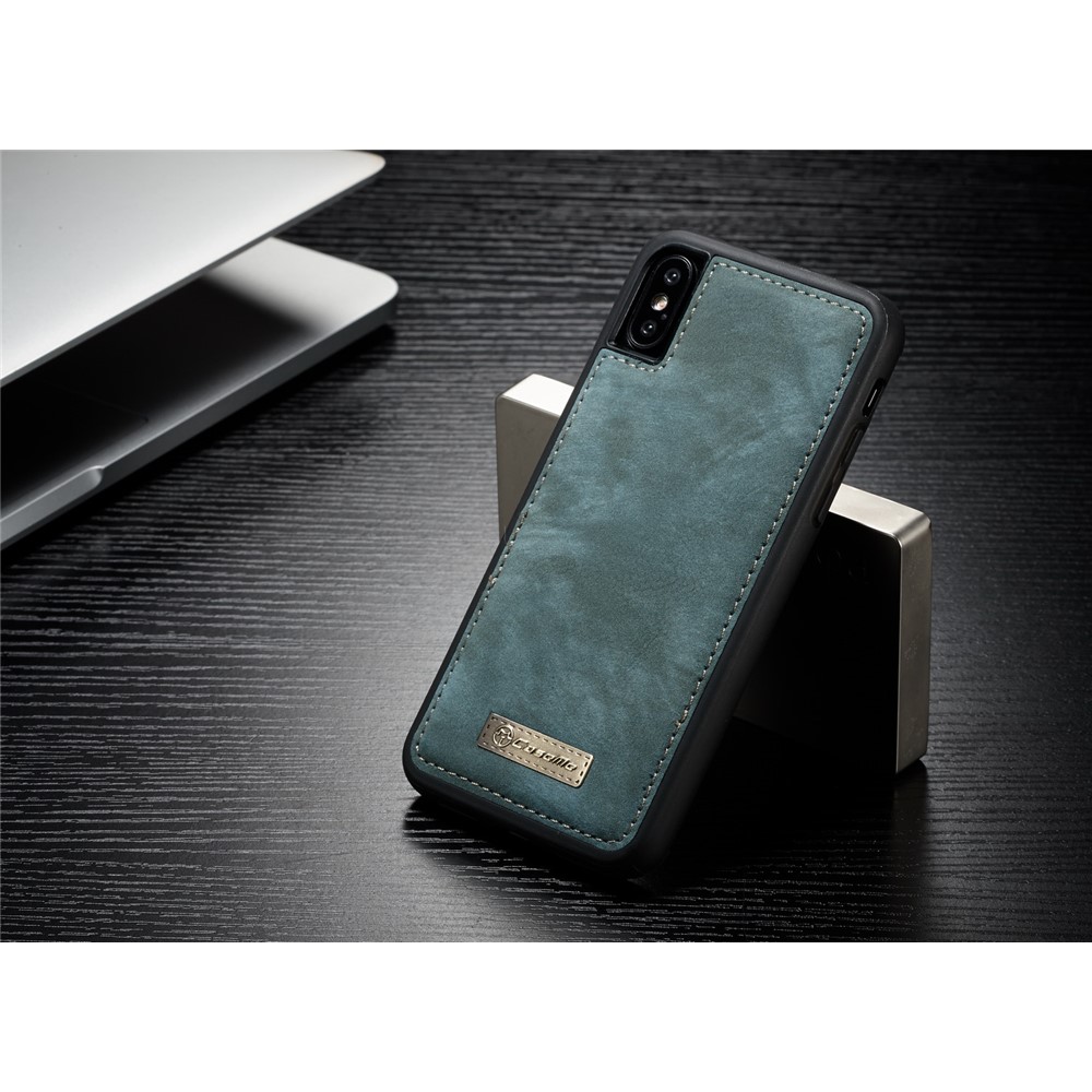 CASEME Destacável 2-em-1 Divisão Couro Multi-slot Carteira Shell Para Iphone X 5.8 Polegadas - verde-5