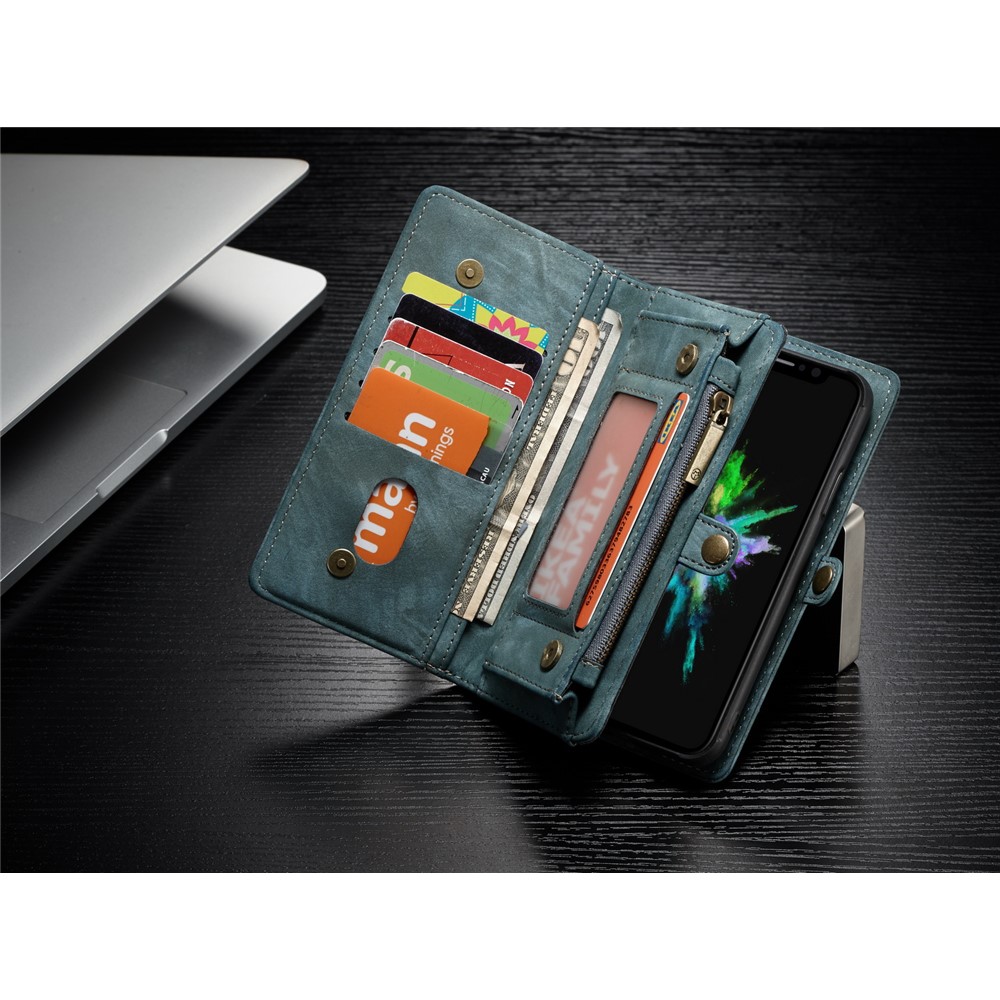 CASEME Destacável 2-em-1 Divisão Couro Multi-slot Carteira Shell Para Iphone X 5.8 Polegadas - verde-8