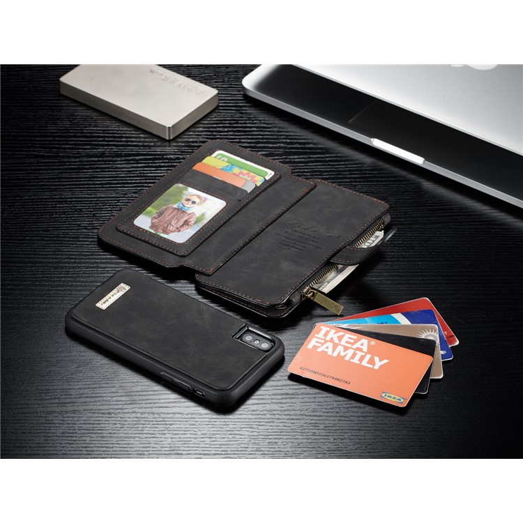 CASEME 2-dentro-1 múltiplas-slot Wallet Split Leather Phone Case para iPhone X 5.8 inch - negro-10