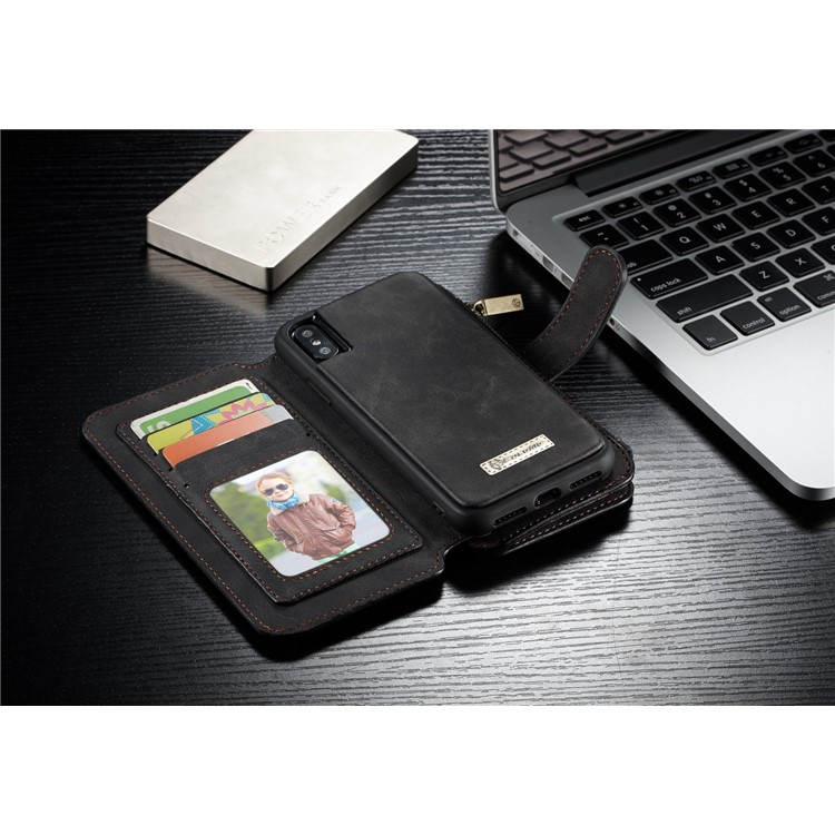 CASEME 2-dentro-1 múltiplas-slot Wallet Split Leather Phone Case para iPhone X 5.8 inch - negro-11