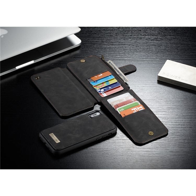 CASEME 2-dentro-1 múltiplas-slot Wallet Split Leather Phone Case para iPhone X 5.8 inch - negro-12