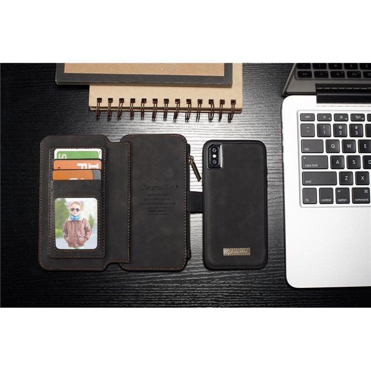 CASEME 2-dentro-1 múltiplas-slot Wallet Split Leather Phone Case para iPhone X 5.8 inch - negro-2