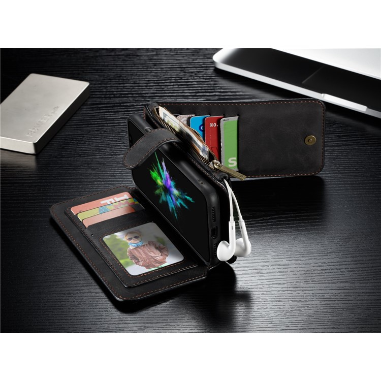 CASEME 2-dentro-1 múltiplas-slot Wallet Split Leather Phone Case para iPhone X 5.8 inch - negro-9