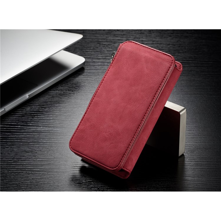 CASEME 2-dentro-1 Multifunctional Wallet Card Slots Split Leather Shell para iPhone X 5.8 inch - vermelho-5