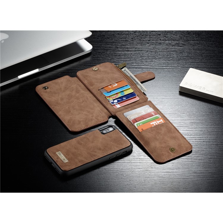 CASEME 2-in-1 Split Leder Multi-Slot Geldbörse Mobile Cover für iPhone X 5.8 Zoll-Braun-11