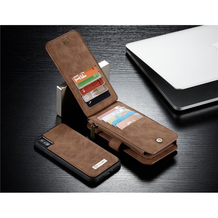 CASEME 2-in-1 Split Leder Multi-Slot Geldbörse Mobile Cover für iPhone X 5.8 Zoll-Braun-12