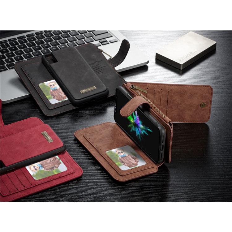CASEME 2-in-1 Split Leder Multi-Slot Geldbörse Mobile Cover für iPhone X 5.8 Zoll-Braun-13