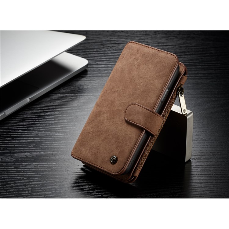 CASEME 2-in-1 Split Leder Multi-Slot Geldbörse Mobile Cover für iPhone X 5.8 Zoll-Braun-4