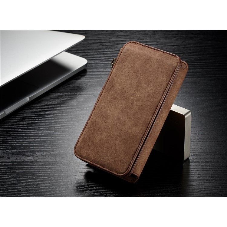 CASEME 2-in-1 Split Leder Multi-Slot Geldbörse Mobile Cover für iPhone X 5.8 Zoll-Braun-5