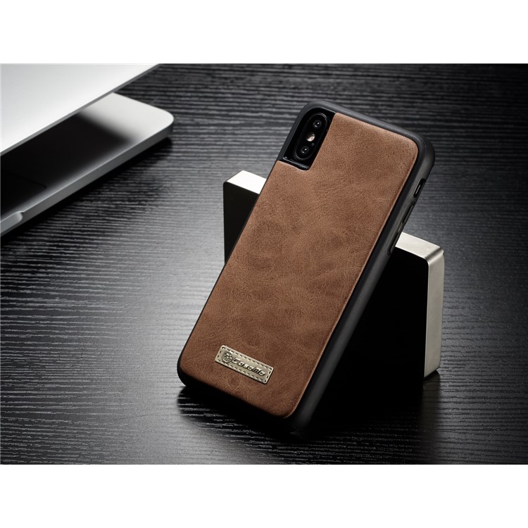 CASEME 2-in-1 Split Leder Multi-Slot Geldbörse Mobile Cover für iPhone X 5.8 Zoll-Braun-6