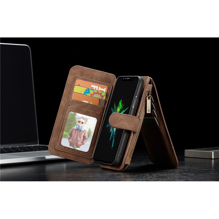 CASEME 2-in-1 Split Leder Multi-Slot Geldbörse Mobile Cover für iPhone X 5.8 Zoll-Braun-7