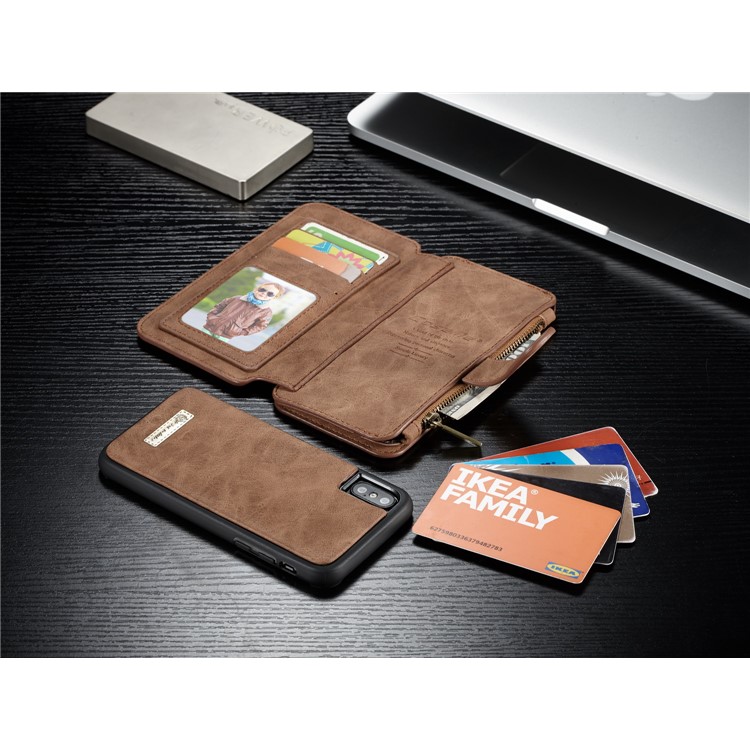 CASEME 2-in-1 Split Leder Multi-Slot Geldbörse Mobile Cover für iPhone X 5.8 Zoll-Braun-9