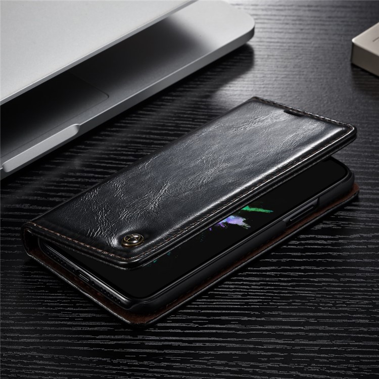 CASEME Öl Wachs Leder Brieftasche Stand Case für iPhone X - Schwarz-1