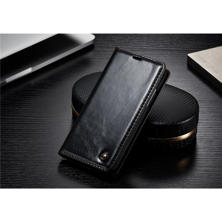 CASEME Öl Wachs Leder Brieftasche Stand Case für iPhone X - Schwarz-2