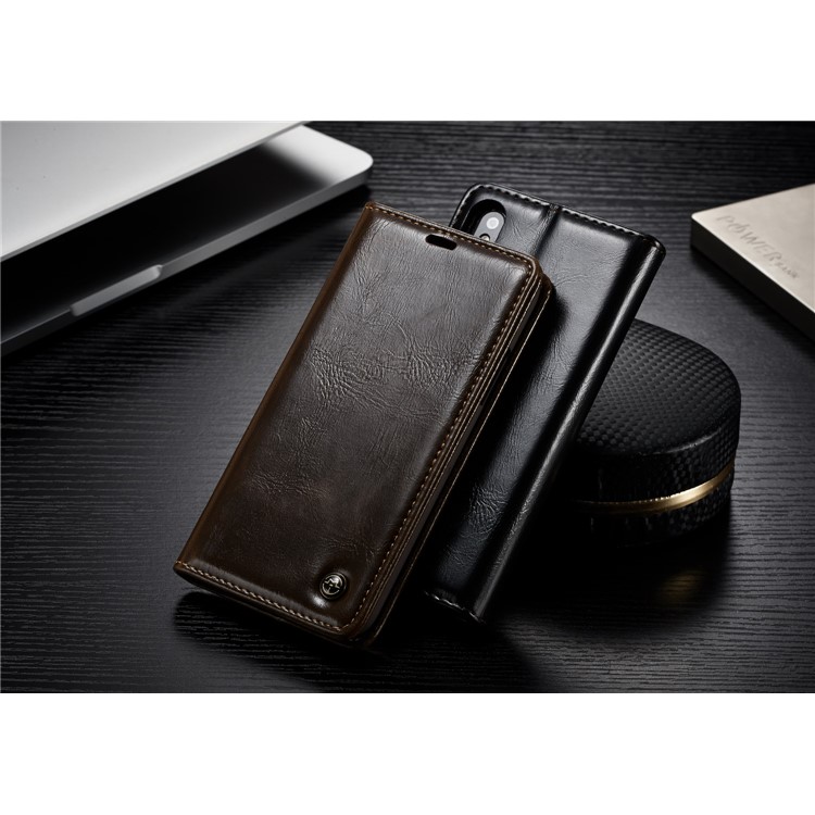 CASEME Öl Wachs Leder Brieftasche Stand Case für iPhone X - Schwarz-4