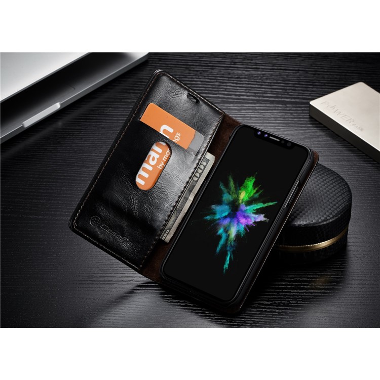 CASEME Öl Wachs Leder Brieftasche Stand Case für iPhone X - Schwarz-5