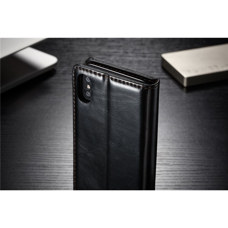 CASEME Öl Wachs Leder Brieftasche Stand Case für iPhone X - Schwarz-6