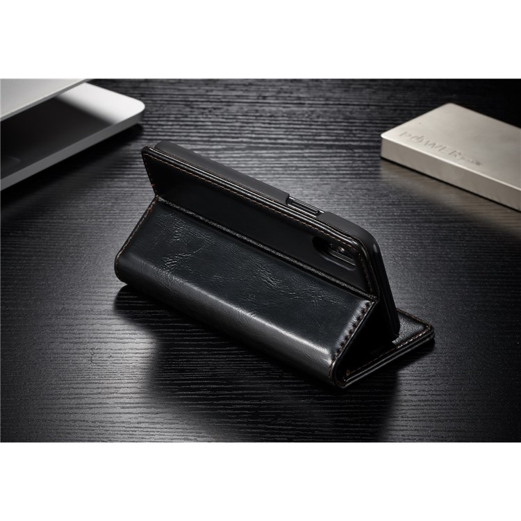 CASEME Öl Wachs Leder Brieftasche Stand Case für iPhone X - Schwarz-7