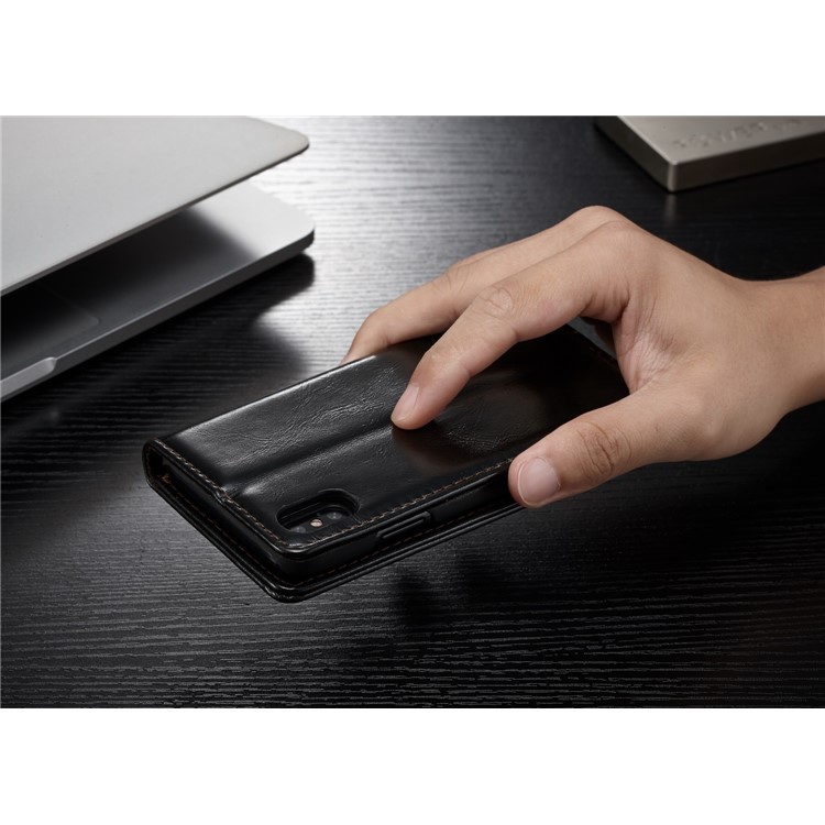 CASEME Öl Wachs Leder Brieftasche Stand Case für iPhone X - Schwarz-8