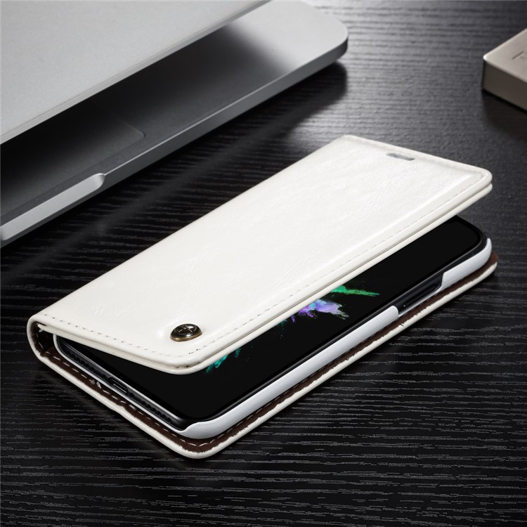 Funda de cuero de la cera del aceite de la cáscara del CASEME para el iPhone X - Blanco-1