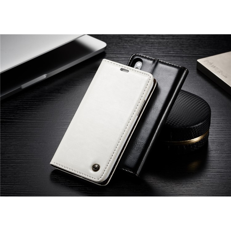 Funda de cuero de la cera del aceite de la cáscara del CASEME para el iPhone X - Blanco-4