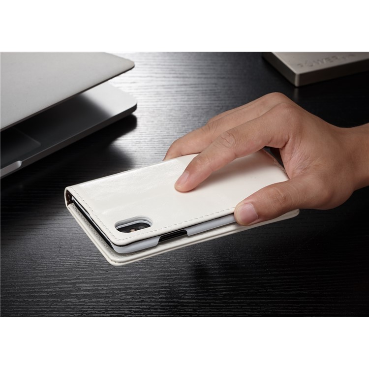 Funda de cuero de la cera del aceite de la cáscara del CASEME para el iPhone X - Blanco-8