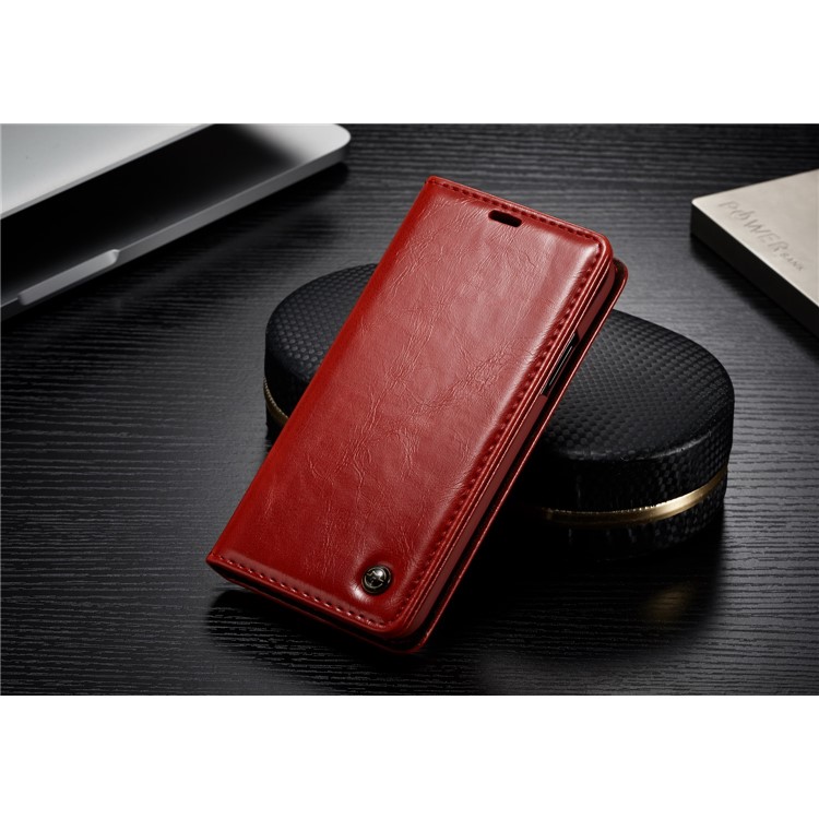CASEME Carteira de couro de cera de óleo com suporte para iPhone X - vermelho-2