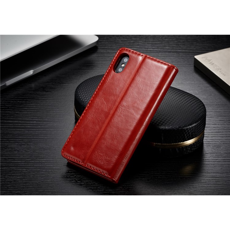 CASEME Carteira de couro de cera de óleo com suporte para iPhone X - vermelho-3