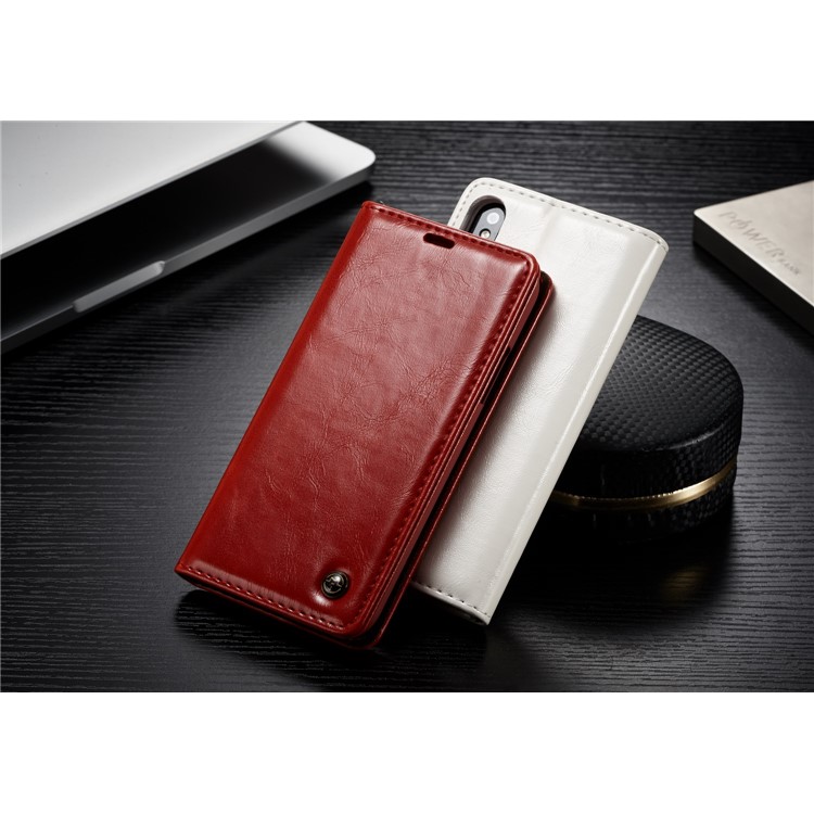 CASEME Carteira de couro de cera de óleo com suporte para iPhone X - vermelho-5
