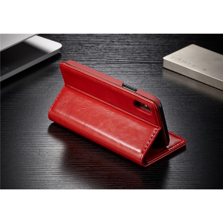 CASEME Carteira de couro de cera de óleo com suporte para iPhone X - vermelho-8