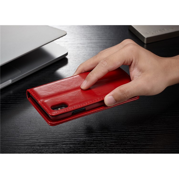CASEME Carteira de couro de cera de óleo com suporte para iPhone X - vermelho-9