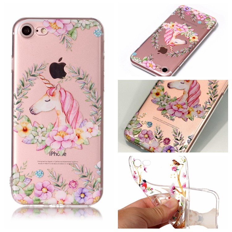 

Embossed Soft TPU Back Case for iPhone 8 / 7 4.7 inch - Unicorn and Flowers