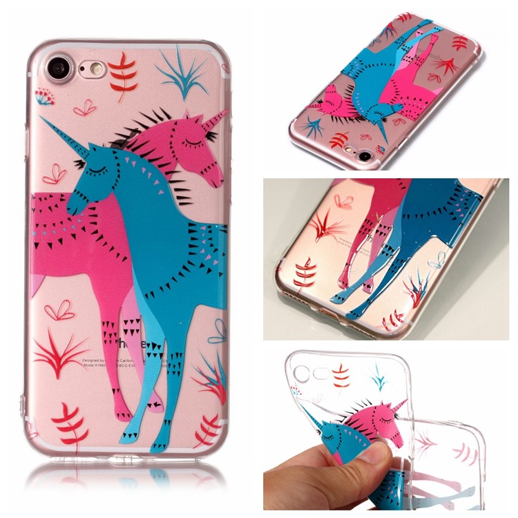 

Embossed Soft TPU Protection Case for iPhone 8 / 7 4.7 inch - Rose and Blue Unicorn