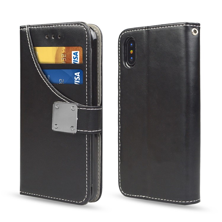 

ANGIBABE Crazy Horse PU Leather Stand Multiple Card Slots Flip Phone Case for iPhone X 5.8 inch - Black, iPhone X