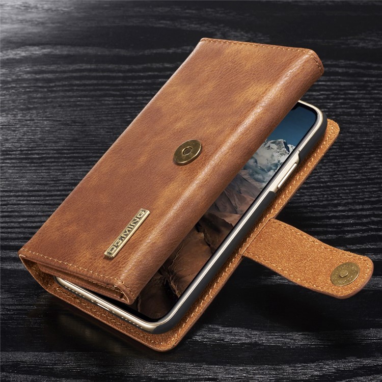 dg. MING Split Cuero Tri-cubierta de las ranuras de tarjeta del doblez + Cubierta de la contraportada de la PC para el iPhone X 5.8 inch - marrón-1