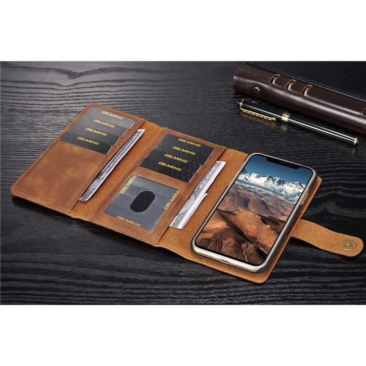 dg. MING Split Cuero Tri-cubierta de las ranuras de tarjeta del doblez + Cubierta de la contraportada de la PC para el iPhone X 5.8 inch - marrón-10