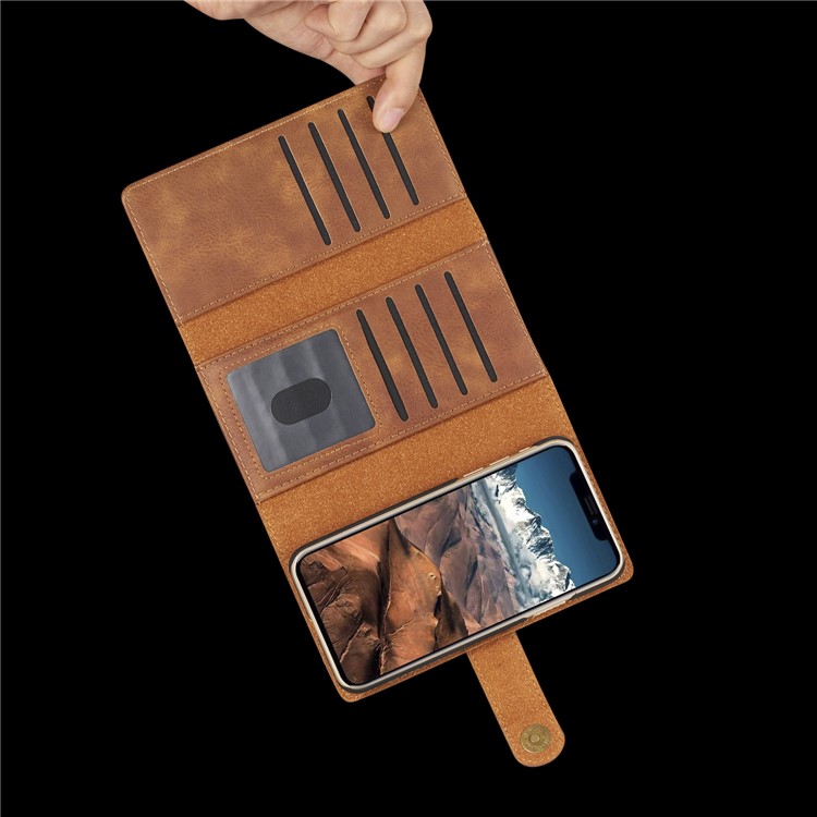 dg. MING Split Cuero Tri-cubierta de las ranuras de tarjeta del doblez + Cubierta de la contraportada de la PC para el iPhone X 5.8 inch - marrón-2