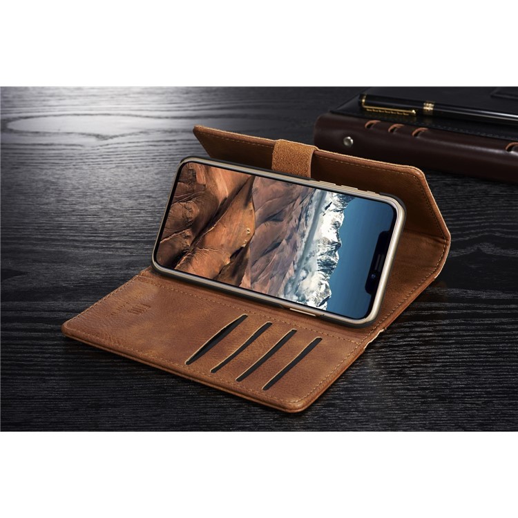 dg. MING Split Cuero Tri-cubierta de las ranuras de tarjeta del doblez + Cubierta de la contraportada de la PC para el iPhone X 5.8 inch - marrón-5